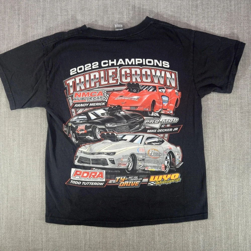 WYO Motorsports Triple Crown Shirt Youth Medium Black 2022 Graphic Tee Racing